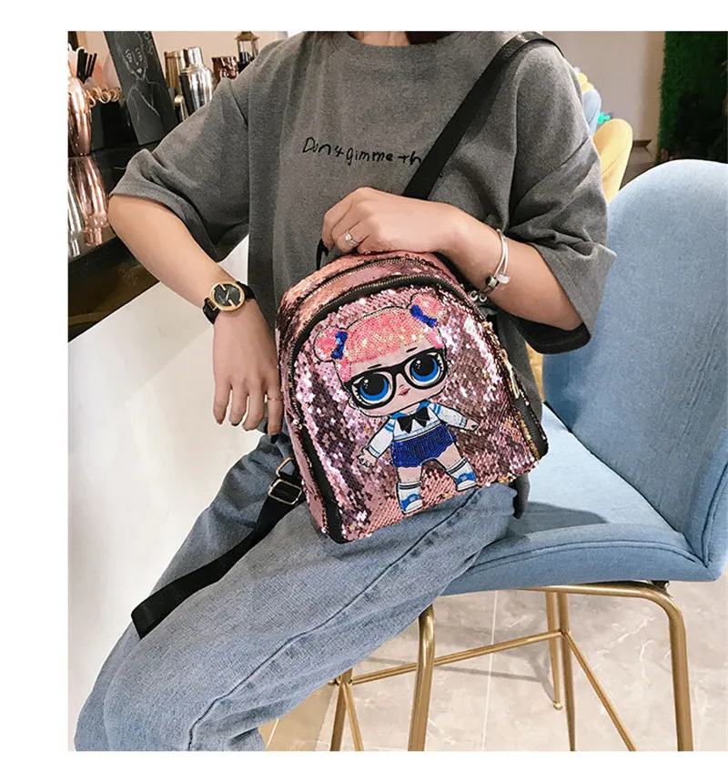 NoEnName-Null nuevas gafas de dibujos animados de lentejuelas mochila escolar calle salvajes mochila Mini mochila
