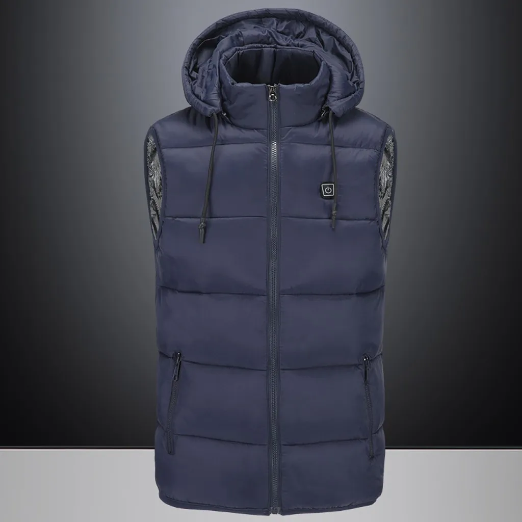 

Feitong Men Winter Thick Vest Jacket Heated Coat Cotton-Padded Vest Warm Hooded Bodywarmer Weste Tops