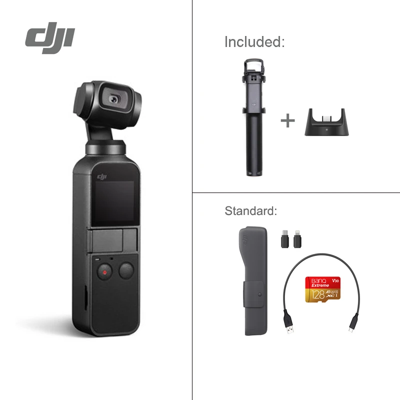 Extension Rod combo DJI Osmo карман 3-осевая стабилизированная ручной Камера со смартфоном 4K 60fps видео вариант расширения влево/вправо комплект/микро SD карты - Цвет: Extension Rod combo