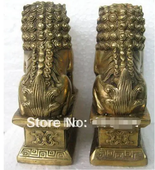 Китайская Бронзовая статуэтка Foo Dog Lion Fu, парные фигурки фэн-шуй, товары в восточном стиле, sz: 11x6x8,3 см