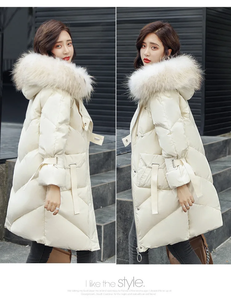 Зимний Повседневный модный пуховик тренд длинный рукав средней длины с капюшоном 90 ткань бутик пуховик N8017