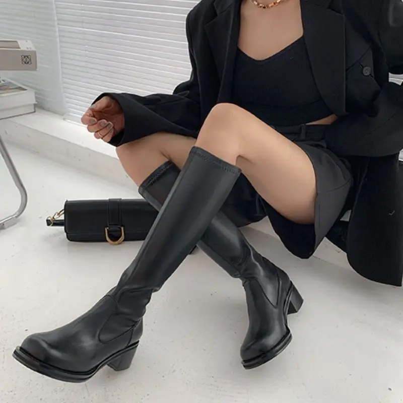 RizaBina Women Fashion Hidden Medium Heel Long Boots Thigh High 
