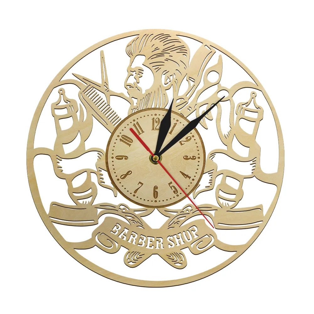 Декоративные настенные часы для парикмахерской Oclock деревянные парикмахера