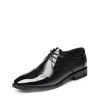 

PACIFIC OCEAN Men Dress Shoes Leather Lace-Up Pointed Toe Office Oxford Shoes For Men Solid Black Male Shoes