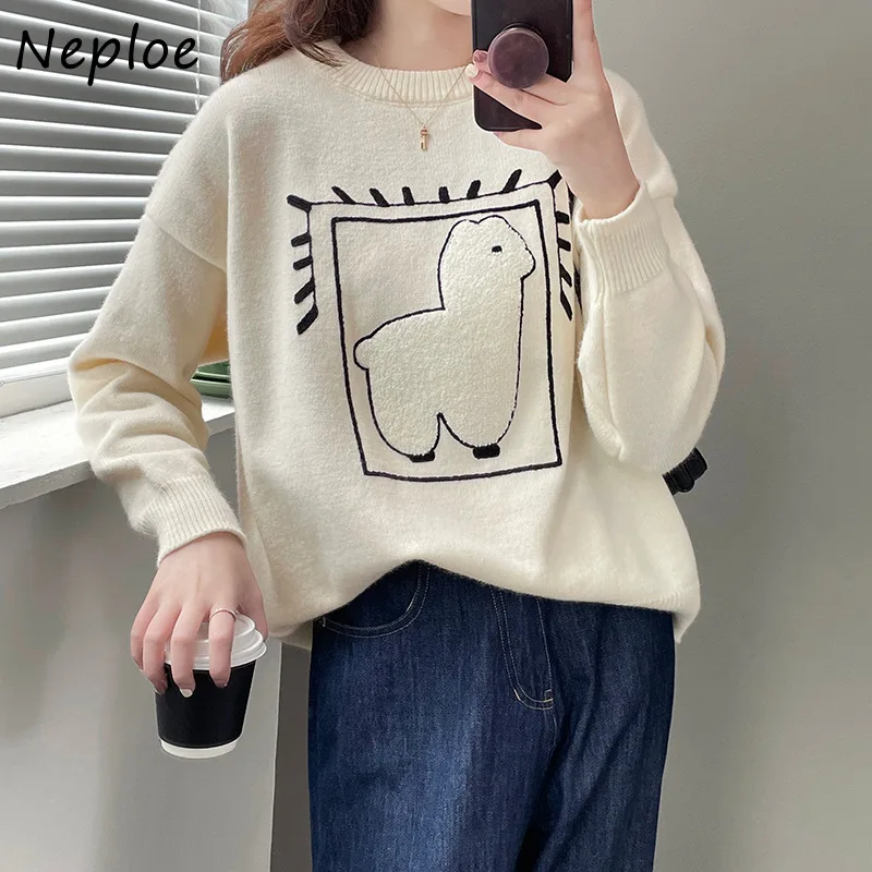Кавайный вязаный пуловер Neploe с маленькой альпакой из мультфильма женский свитер