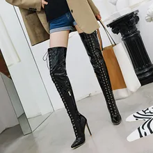Wetkiss/осень-зима Ботфорты Для женщин сексуальный модный фетиш туфли на очень высоком каблуке Высокая платформа сапоги до бедра Для женщин