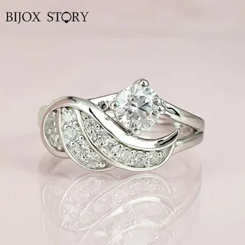 

BIJOX STORY fashion 925 sterling silver charms rings with angel wing shaped zircon gemstones for female wedding party jewelry ri