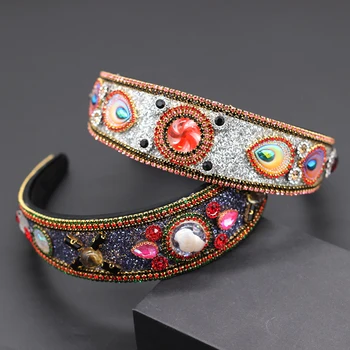 

Women's hair band with wide-edged sequins and rhinestones Fashion color rhinestone wide-side conch transparent crystal hair 711