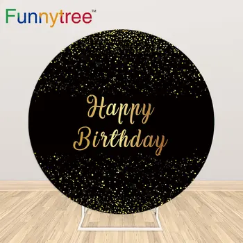 

Funnytree Black Golden Round Backdrop Circle Background cover Happy Birthday Party Baby Shower Glitter Photocall Decor Frame