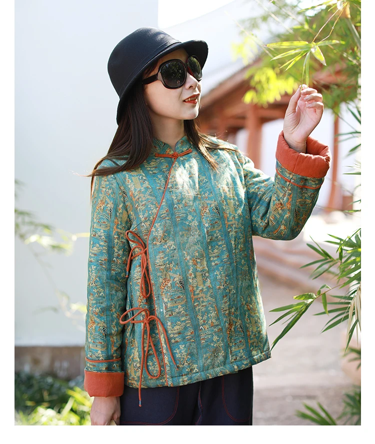 LZJN 2019 New Autumn Winter Short Padded Coats Chinese Style Contrast Color Bandage Quilted Thick Women Jacket Coat (6)
