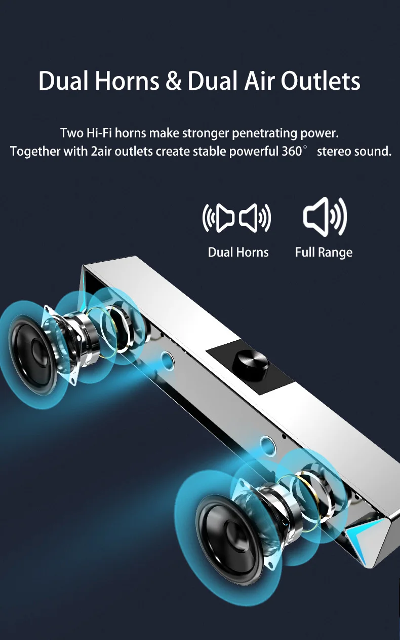 D6 2022 TV Sound Bar AUX USB Wired and Wireless Bluetooth Home Theater FM Radio Surround SoundBar for PC TV Speaker for Computer