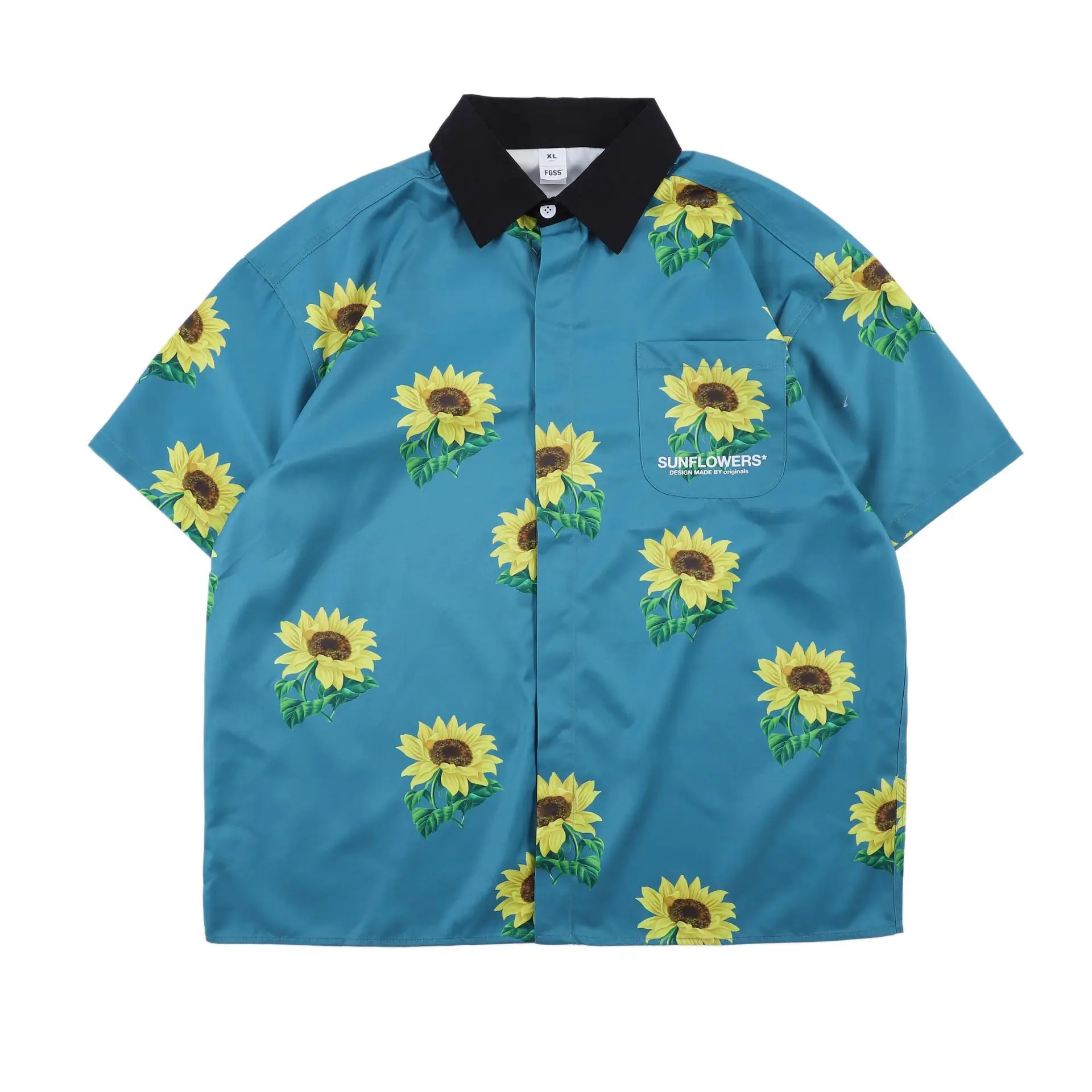 

2019 Europe And America Popular Brand Summer New Style Sunflower Printed Loose-Fit Shirt INS Super Fire Clothes Men And Women Fl