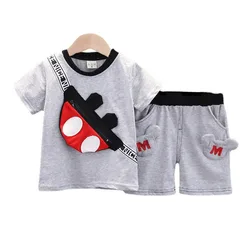 Verão crianças roupas de moda crianças meninos algodão t camisa shorts 2 pçs/sets bebê infantil meninas roupas da criança dos desenhos animados