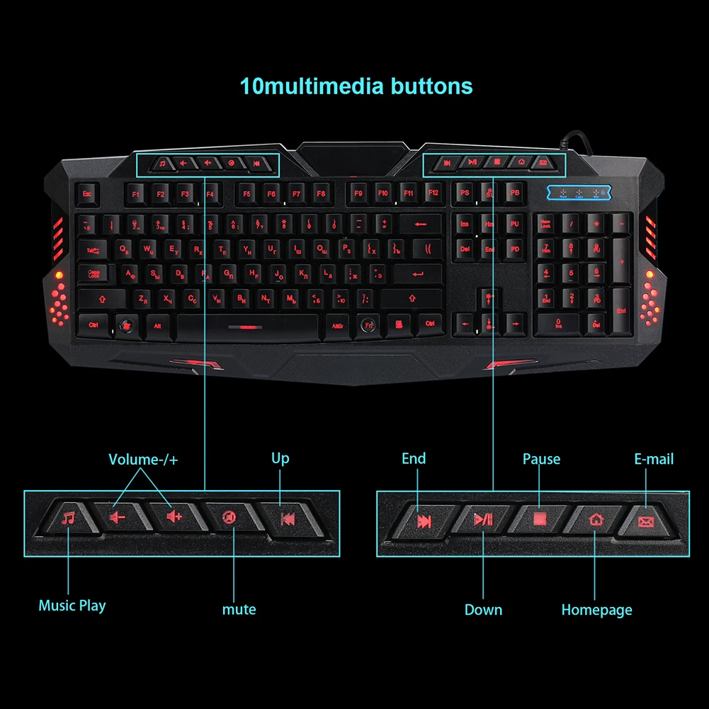 A877 Russian Русский/Английский Gaming Keyboard светодиодный 3-Цвет USB Проводная Цвет Фул дыхание подсветкой Водонепроницаемый компьютер трещины клавиатура 104 клавиш - Цвет: A877 Russian