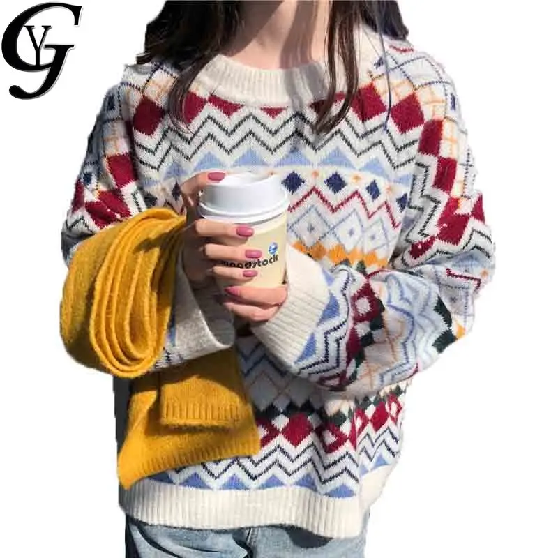 

Harajuku Streetwear Women Knitted Sweater 2020 Autumn Winter Long Sleeve Pull Femme Korean Fashion Outwear Knitted Pullover