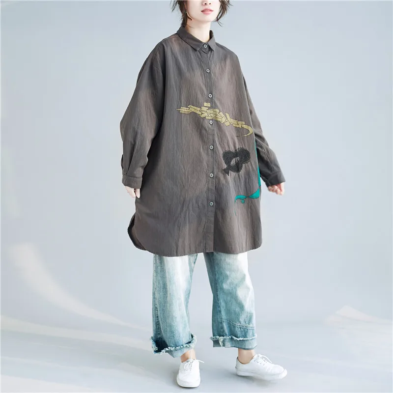 Женская рубашка, блузка размера плюс 4XL 5XL 6XL,, весна-лето, кардиган, топы для девушек, корейский стиль, блузка с вышивкой, Blusas Mujer