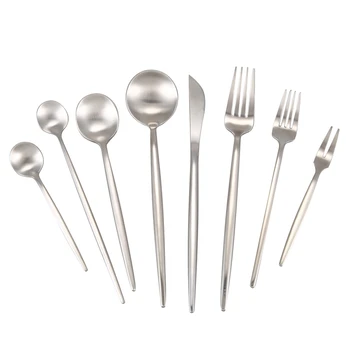 

8Pcs Stainless Steel Dinnerware Set Knife Fork Spoon Cutlery Set Tableware Silverware Sets,Silver