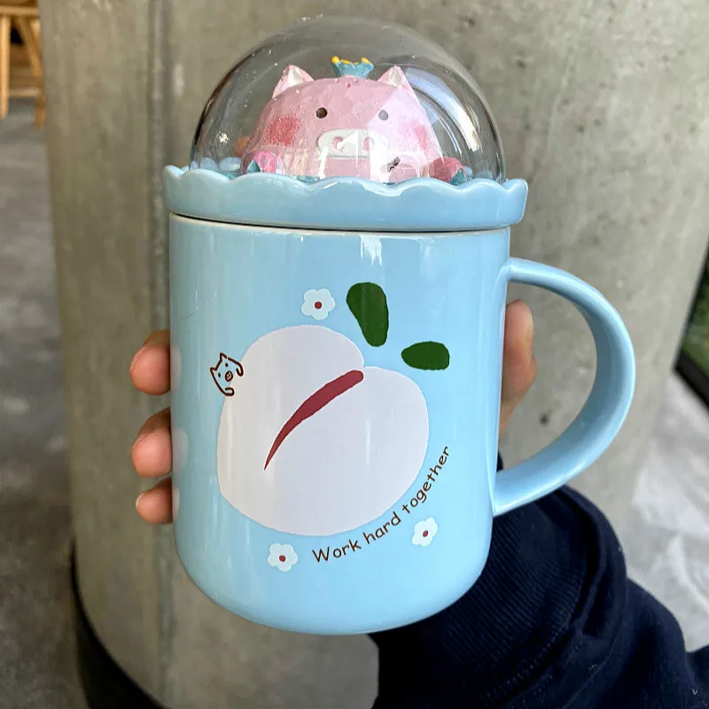 Бытовая кружка с крышкой и ложкой милая мягкая симпатичная керамическая чашка
