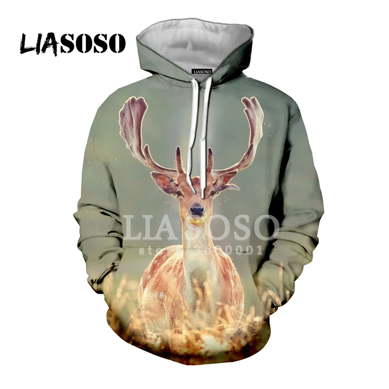 LIASOSO Новые повседневные Забавные Животные Олень, Лось закат 3D принт женские мужские толстовки с капюшоном кофты хип хоп Harajuku топы X0253