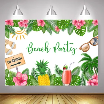 

Beach Party Photography Backdrop Summer Hawaii Tropical Green Leaves Birthday Photo Background Floral Beach Travelling Photocall