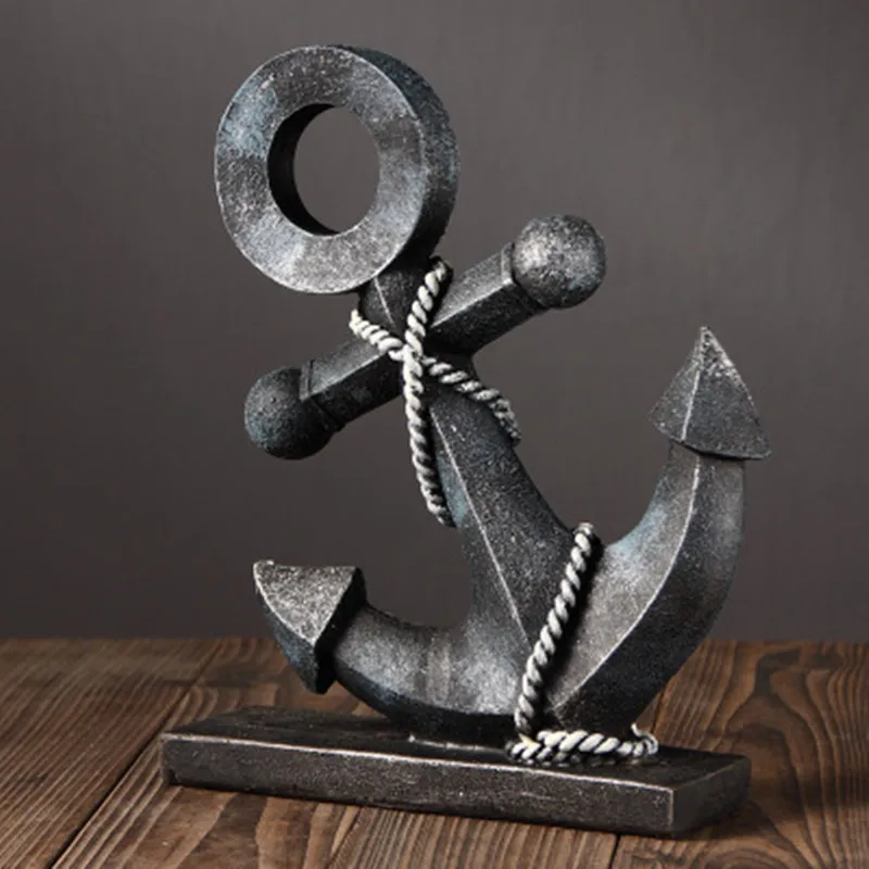 Sales Retro Ship Anchor Statue Wire Wood Resin Craftwork Cafe Home