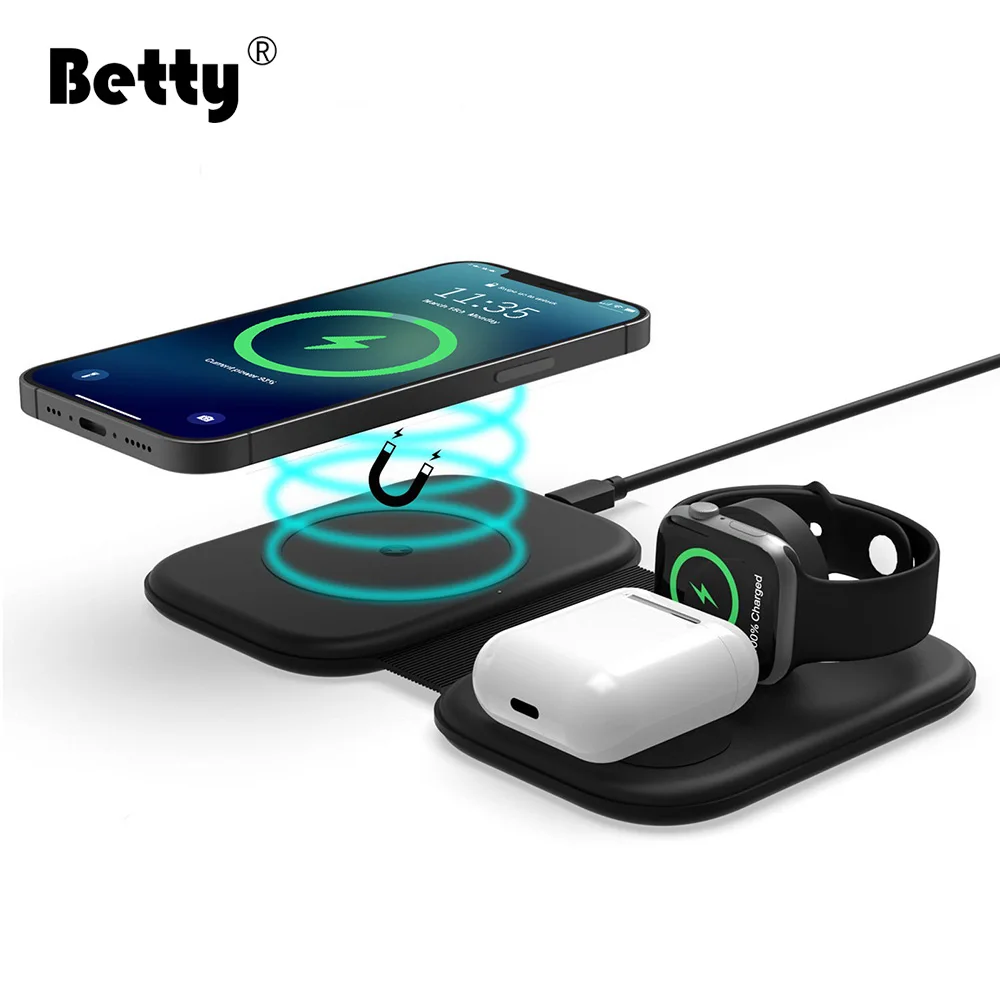 Betty 3 in 1 Wireless Charger iPhone for 12 Pro Magnetic station iWatch induction charger holder qi wireless chargers Stand