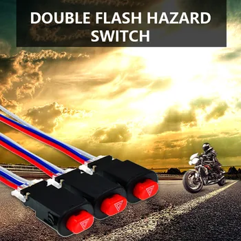 

Universal black red Motorcycle Switches Hazard Light Switch Double Warning Flasher Emergency Signal 3 Wires Lock Button