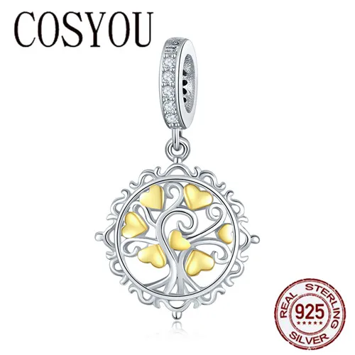 

COSYOU 100% 925 Sterling Silver Love Tree of Life Pendant Clear CZ Charm fit Charm Bracelets Necklaces DIY Jewelry Making SCC857