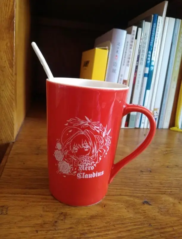 Аниме Fate Экстра последний Encore Saber Nero кружка чашка Косплей Harajuku чайная чашка для мужчин и женщин Повседневная керамическая кружка чашка+ ложка+ чашка крышка подарок
