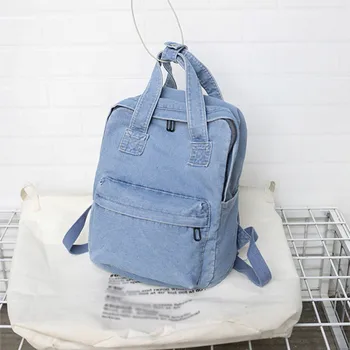 

Denim Backpack Outdoor Street Backpack Ladies Solid Color Wild Large Capacity Backpack Shoulder Bag Mujer Bolso #T1G