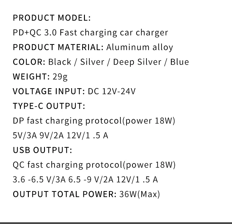 PD+ QC3.0 автомобильное зарядное устройство TYPE-C автомобильное зарядное устройство