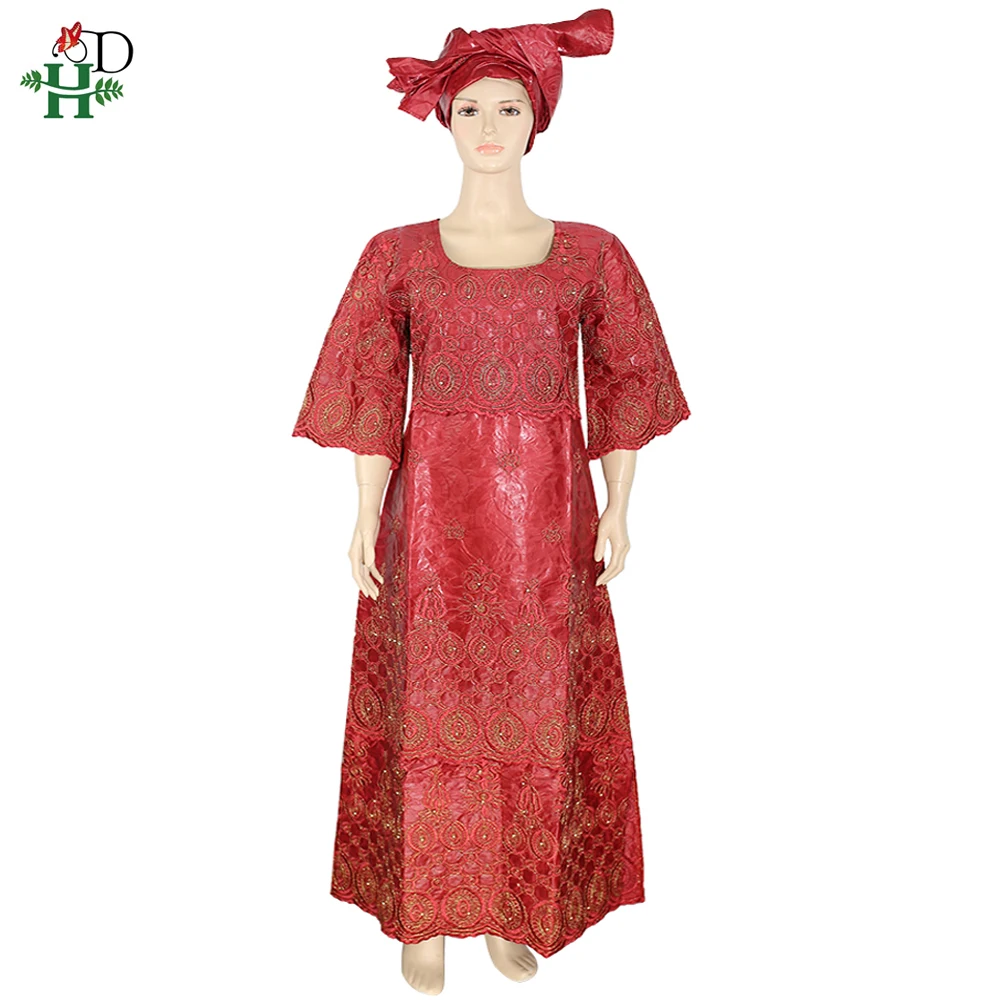 H&D африканские наряды для женщин размера плюс платья Анкара вышитые бисером Макси платье нигерийский геле головной убор vetement femme