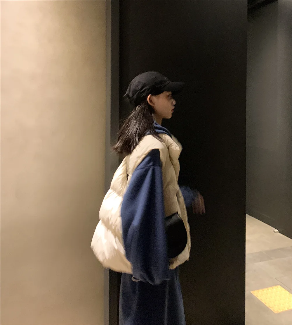 Down Feather Cotton Vest Women's New Style Autumn And Winter Short Students Bread Cotton Coat Sleeveless Coat Thick Waistco