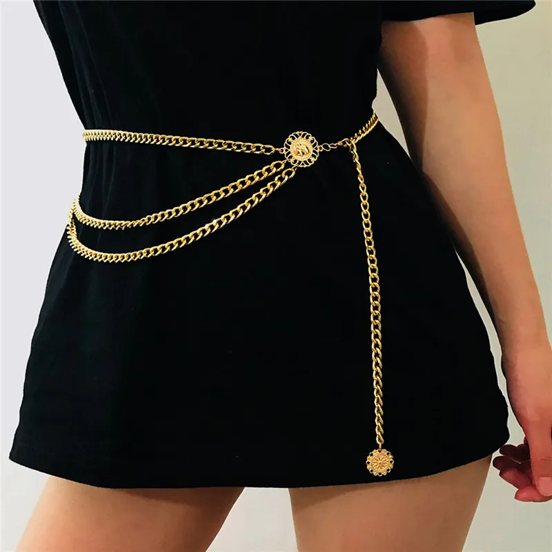 gold belt 2022 Women Sexy Corset Underbust Belt Hip High Waist Retro Metal Chain Chunky Fringes Simple Personality Aluminum Waist Chain leather belts for women