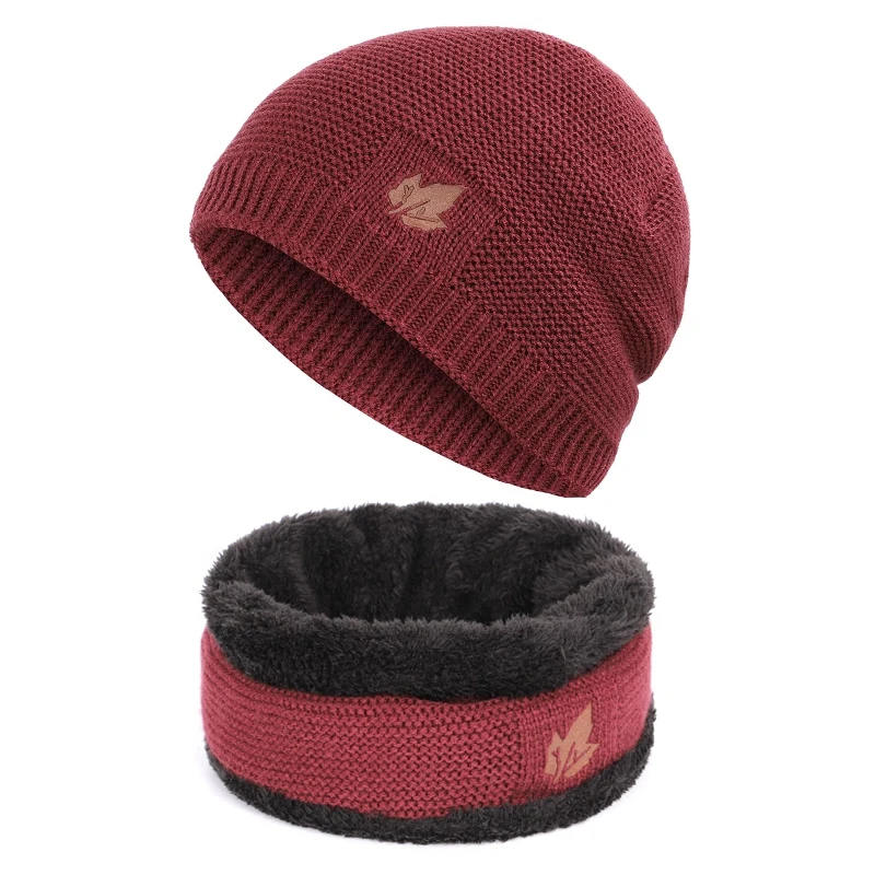Набор шапки и шарфа для мужчин и женщин, унисекс, зимняя шапочка, теплые вязаные шапки с черепом, флисовая подкладка, теплая зимняя шапка и шарф - Цвет: JR