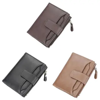 

Vintage Men's Clutch PU Mini Short Wallet Male Casual Card Money Holder Zippers Snap Fastener Multi Pockets Boyfriend Wallet