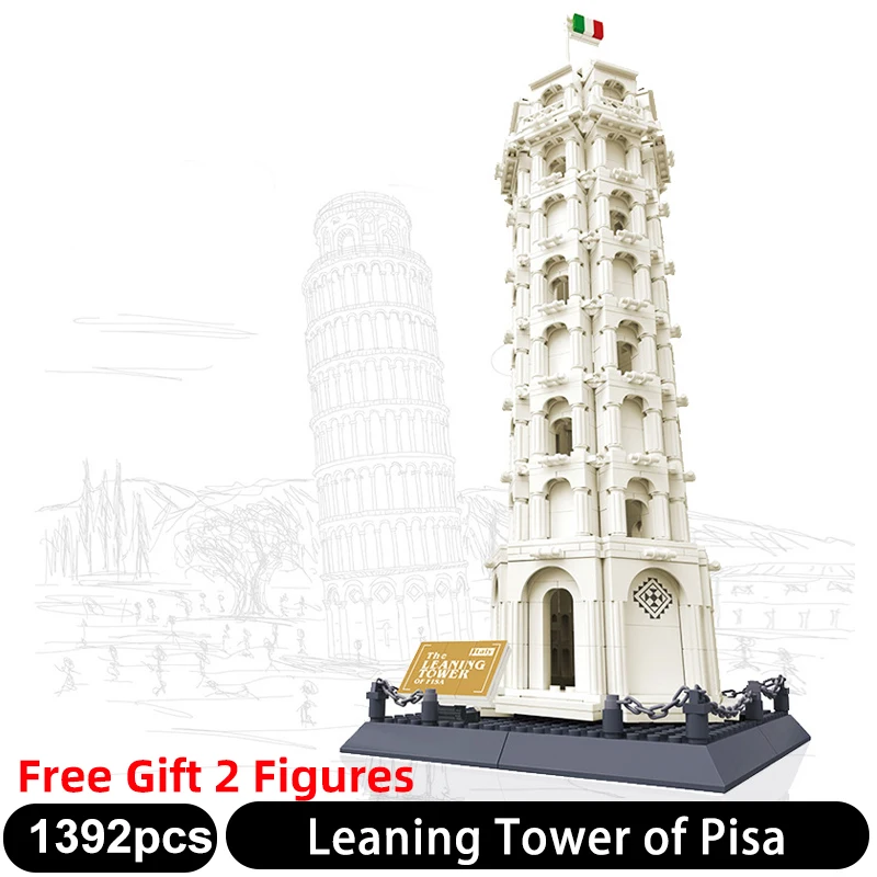 

8012 1392PCS World Famous Classic Architecture Building Blocks Leaning Tower of Pisa of Italy 3D Model Bricks Children Toys