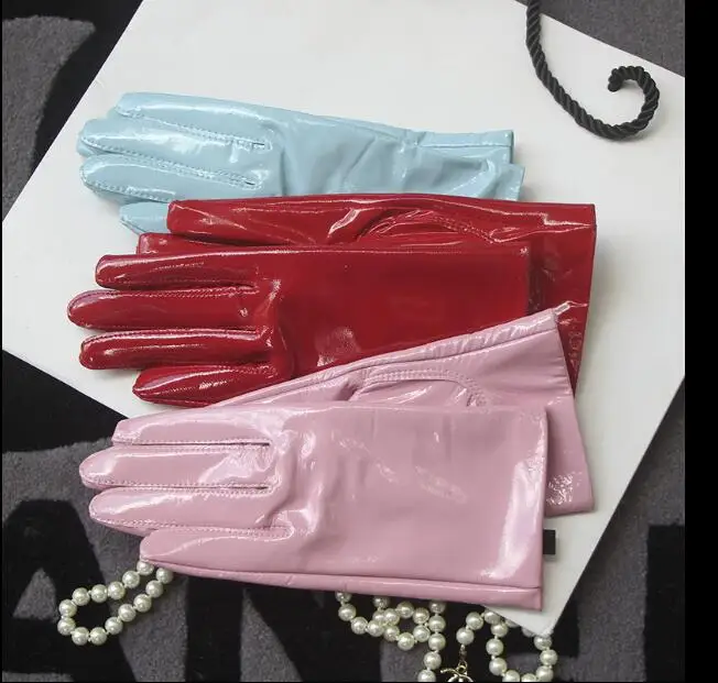 patent pink Женские короткие перчатки из натуральной кожи, женские теплые перчатки из натуральной овчины размера плюс, модные тонкие перчатки для вождения R2463 - Цвет: patent pink