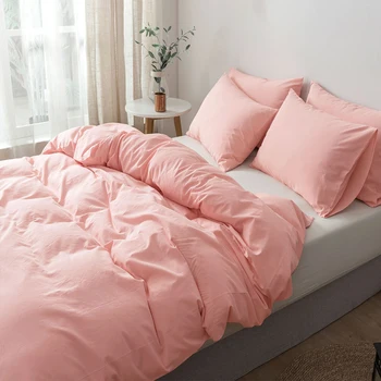 

New Soft Washed Cotton Solid color Bedding set Family size Duvet Cover 3Pcs Set Bed Pillowcases Twin Queen King Size Quilt Cover