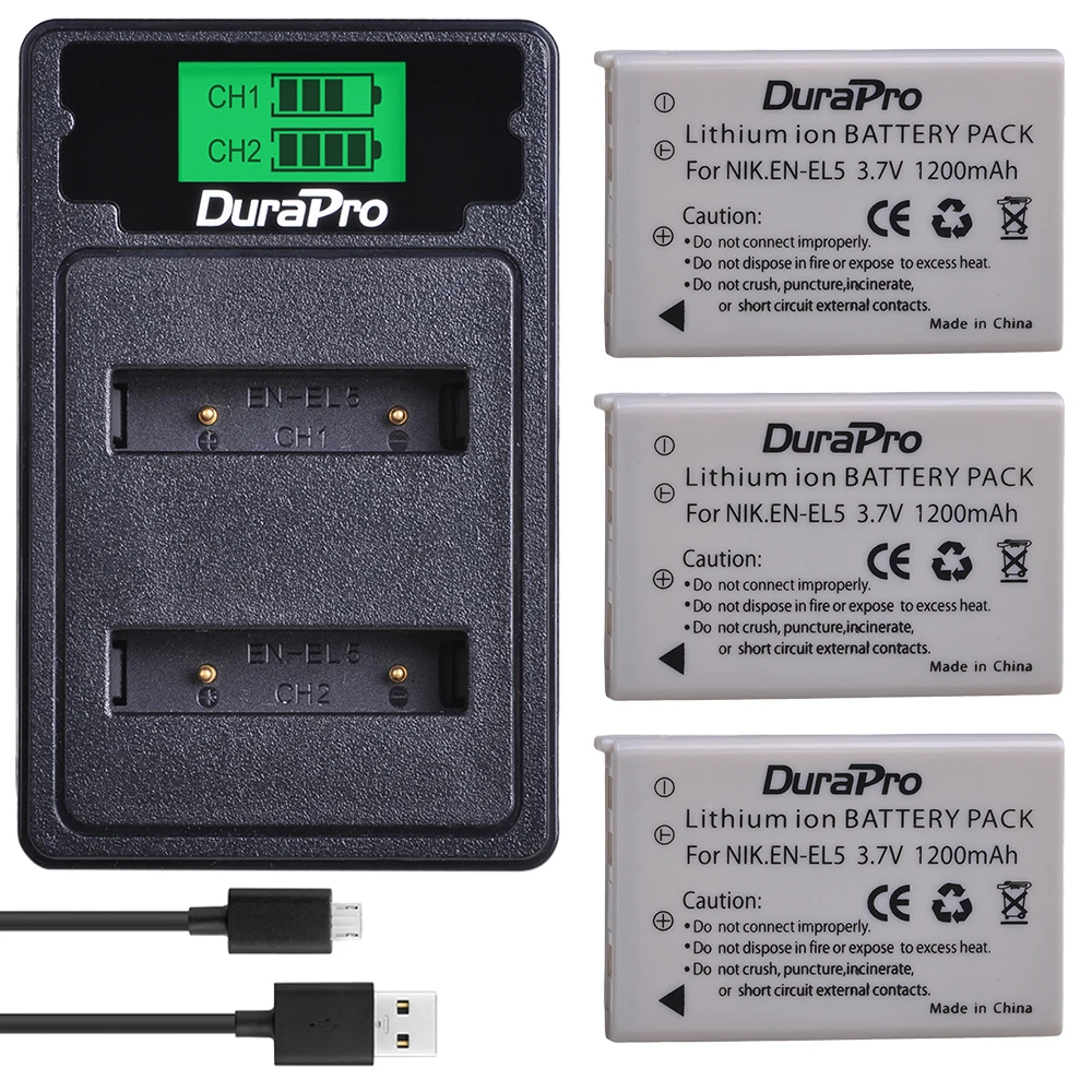 1200mAh EN-EL5 ENEL5 EN EL5 Battery + LCD Dual Charger for Nikon Coolpix P90 P80 P530 P520 P510 P100 P500 P5000 P5100 P6000 rangefinder battery Camera & Photo Accessories