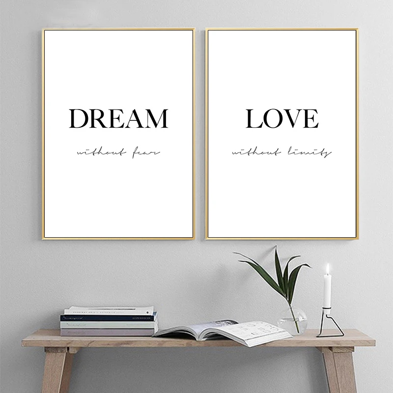 Dream Love Motivational Poster Black White Simple Quotes Canvas Wall