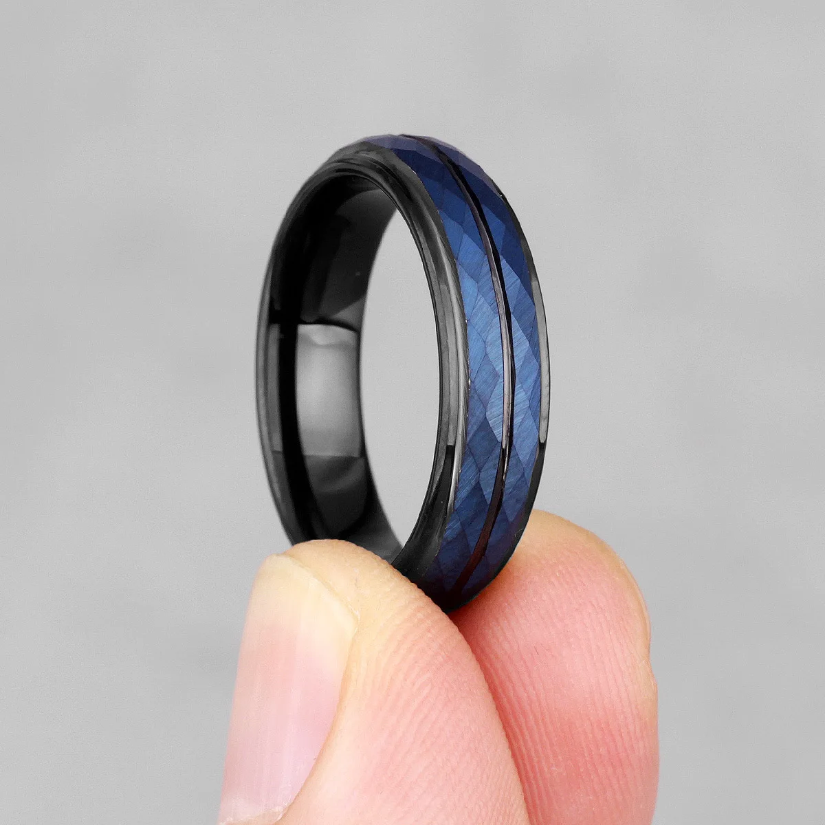 Tungsten Black Blue Rhombus Cut Men's Luxury Ring - Elegant Charm Jewelry Gift