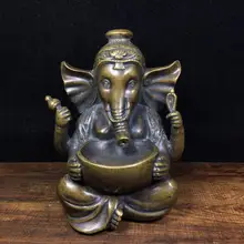

6" Tibet Buddhism Temple Old Bronze Backflow incense Elephant Trunk God of Wealth Buddha Statue personal Elephant head incense