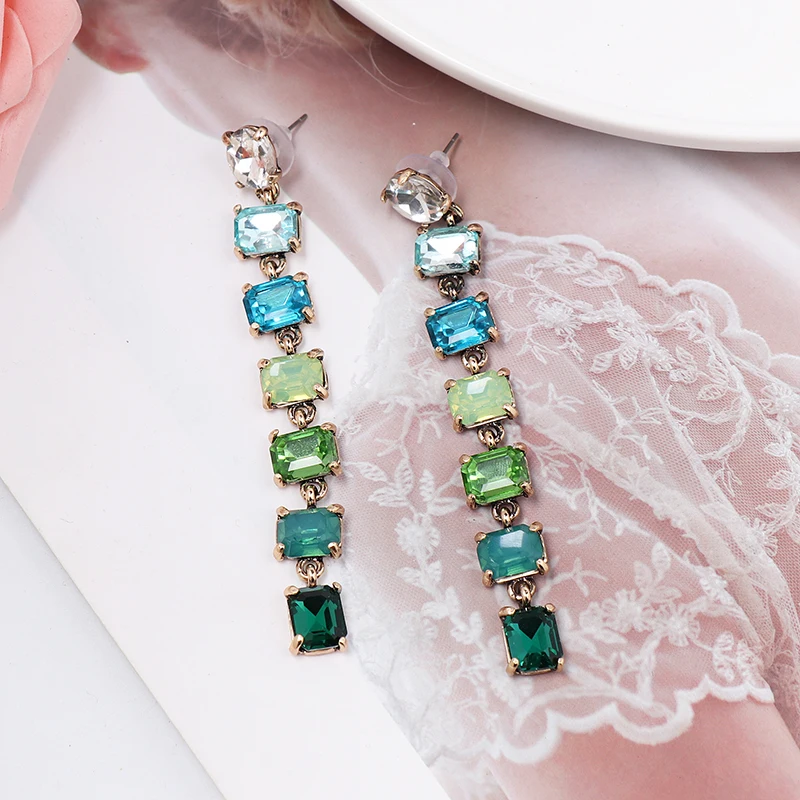 FASHIONSNOOPS Fashion Multi-Color Crystal Drop Earrings For Women Boho Charm Long Maxi Statement Earrings Wedding Party Jewelry