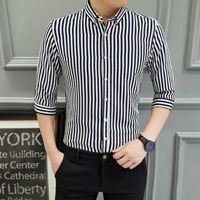 Модная мужская одежда Slim Fit Мужская рубашка с длинными рукавами мужская клетчатая хлопчатобумажная повседневная мужская рубашка Social Plus высокого качества Топ SizeM-5XL - Цвет: Черный
