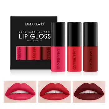 

3pcs/lot LAMUSELAND Waterproof Liquid Lip Gloss Metallic Matte Lipstick Sexy Mate Lip Tint Makeup Non-stick Cup Long Lasting