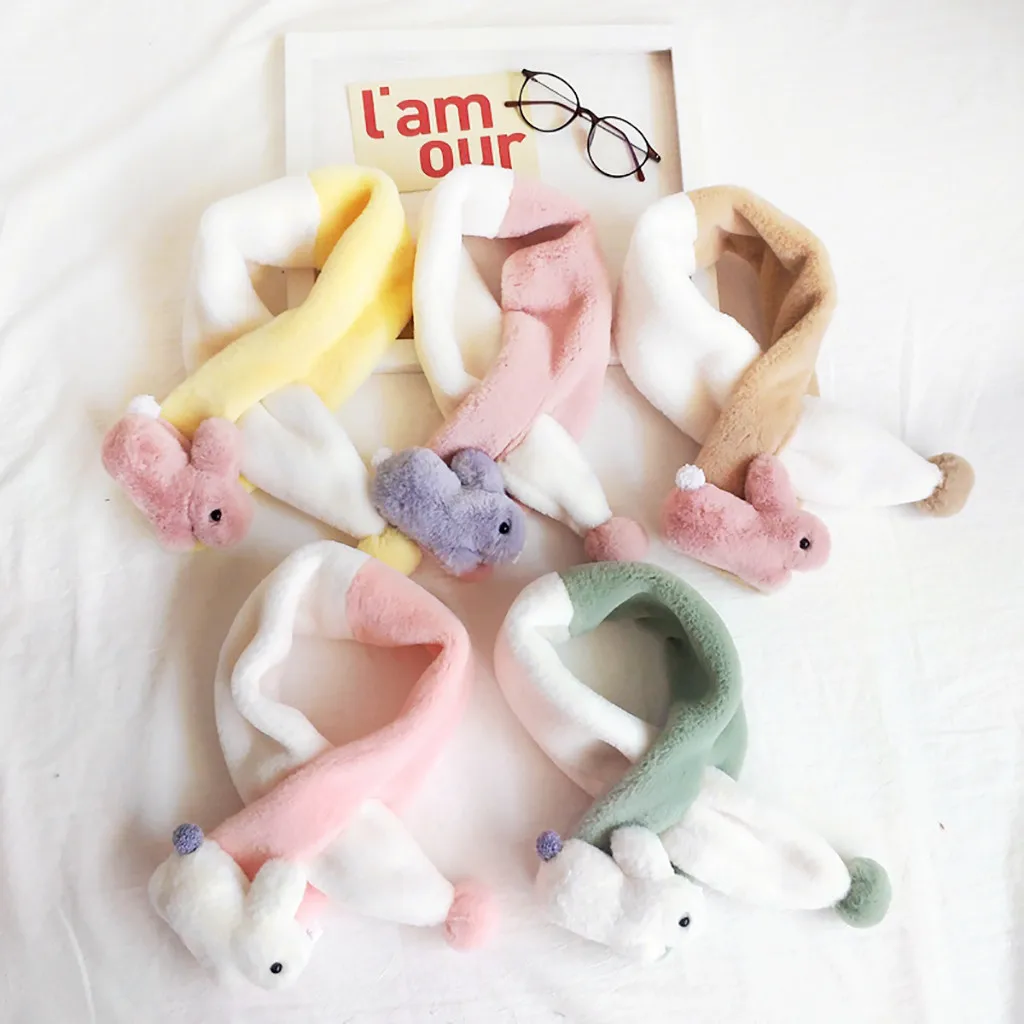 Плюшевый шарф с кроликом для девочек, милые меховые шарфы из искусственного меха, теплый шарф для детей, Echarpe Enfant
