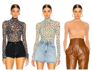 

Spring Summer Women Star Print Long Sleeve High Neck T-Shirt Top Fashion Versatile Slim Star Bottoming Shirt