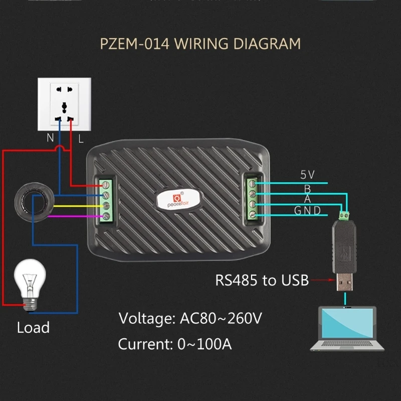AC 10A напряжение тока энергии Гц Коэффициент мощности RS485 Modbus модуль w USB к RS485 OOTDTY