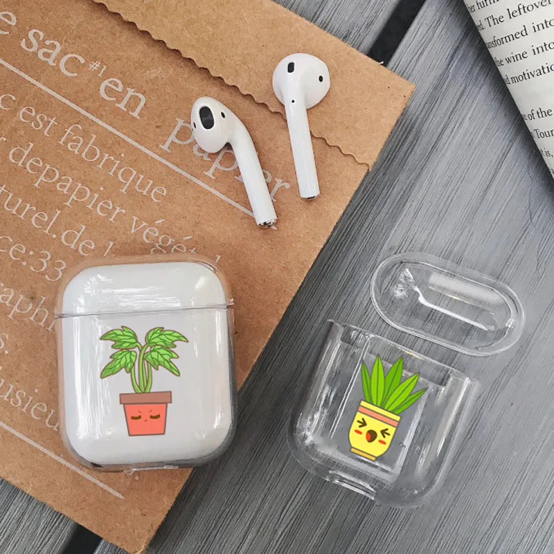 Мультяшные милые наушники чехол для Apple airpods чехол Роскошный зеленый растение в горшке Air Pods чехол для Airpods 2 прозрачный жесткий чехол